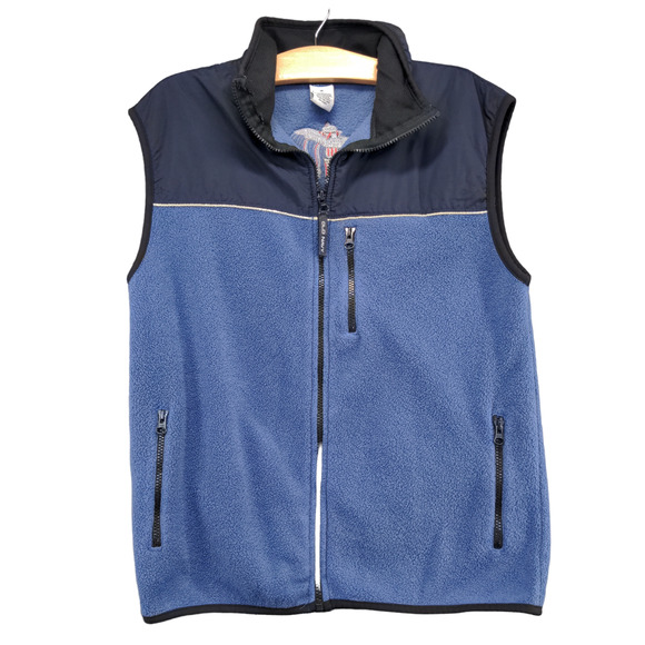 Old Navy Womens Full Zip Fleece Vest 16 Blue Embroidered Native American - Picture 1 of 12